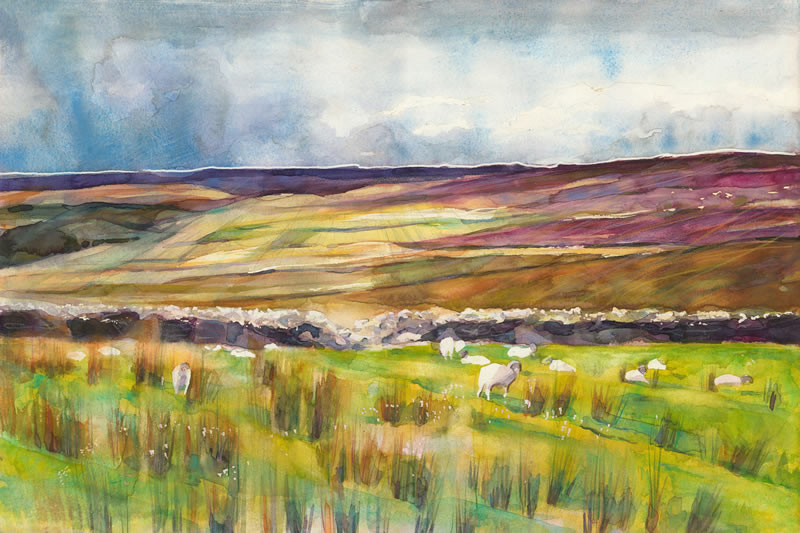 Grimwith Moors watercolour Painting by Phil Fraser Grassington