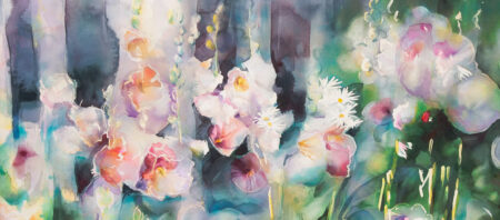 Hollyhocks Wide