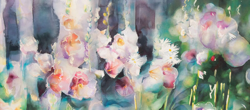 Hollyhocks Wide